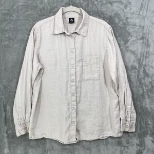 Macpac Women's Size 12 100% Linen Shirt Long Sleeve Beige Button Down Nature